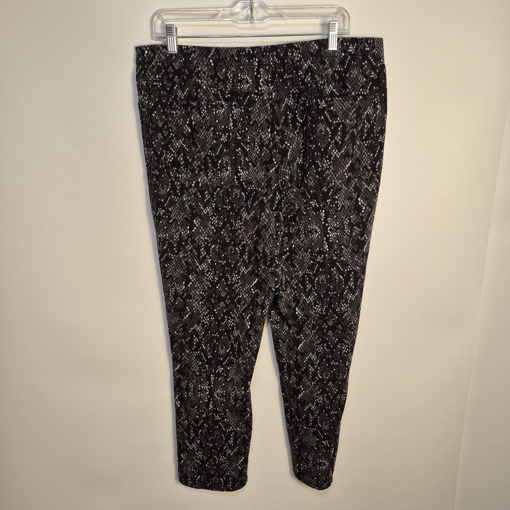 Isaac Mizrahi Live Stretch Print Ankle Pant Black Grey Pull On 16P